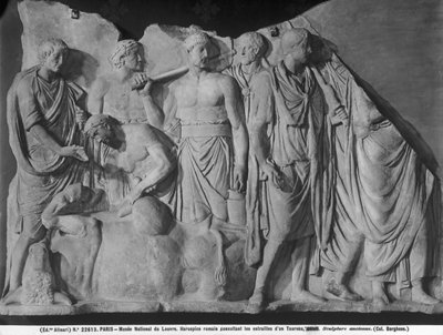 Haruspice raadpleegt de ingewanden van een stier (marmer) door Roman