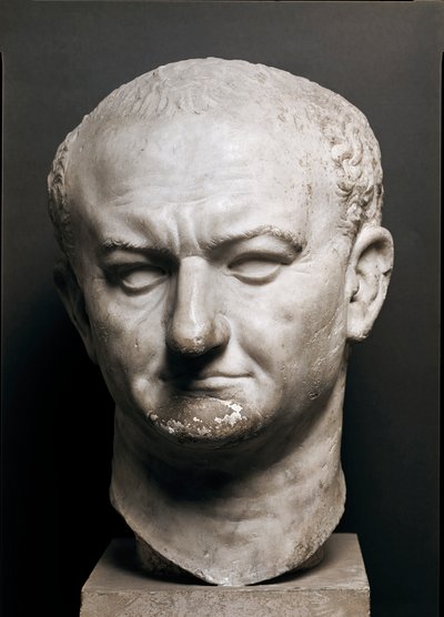 Hoofd van de Romeinse keizer Vespasianus (Vespasianus of Vespasiano, 9-79 na Chr.) - Marmeren sculptuur, Hoogte 40 cm - Rome, Museo Nazionale Romano door Roman