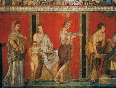 Inwijdingsrituelen van de cultus van Dionysus, fresco uit de Villa Dei Mysteri door Roman