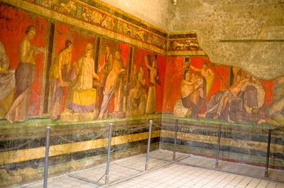 Inwijdingsrituelen van de cultus van Dionysus, fresco uit de Villa Dei Mysteri door Roman