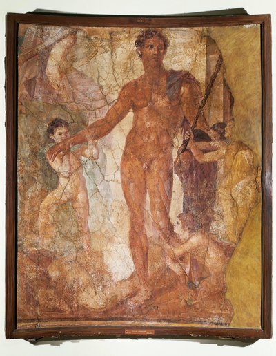 Italië, Campania, Ercolano basiliek, Theseus doodt de Minotaurus (fresco) door Roman