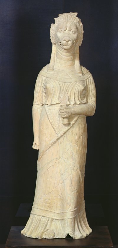 Leeuwenkop godin, uit het heiligdom bij Bir Bou Regba door Roman