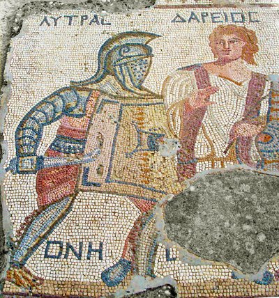 Lytras wordt gescheiden van zijn tegenstander door Darios, Huis van de Gladiatoren, Kourion, Cyprus door Roman