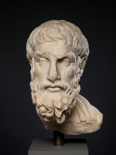 Marmeren kop van Epikouros, 2e eeuw AD (marmer) door Roman