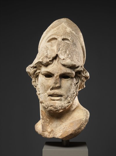 Marmeren hoofd van een Griekse generaal, c.100 na Christus (marmer, pentelisch) door Roman