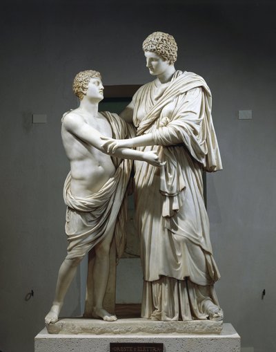 Marmeren beeldengroep die Orestes en Electra uitbeeldt door Roman