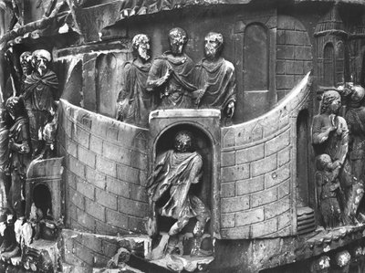 Marcus Aurelius ontvangt een boodschapper, detail van de zuil van Marcus Aurelius, AD 180-196 door Roman