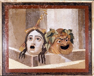 Masker van het Romeinse theater. Mozaïek uit de 2e eeuw na Christus. Uit de Baden van Decius op de Aventijn, Rome. Musei Capitolini, Rome door Roman