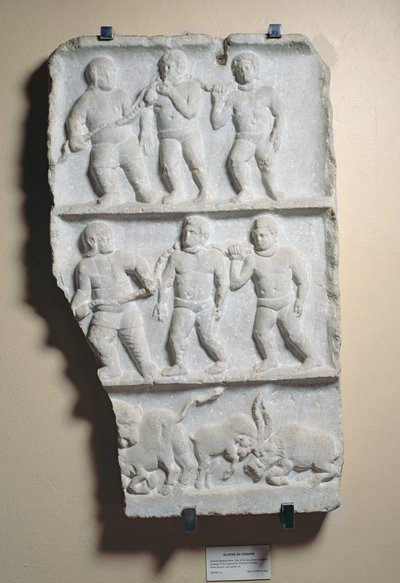 Mannen in kettingen, reliëf gevonden in Smyrna door Roman