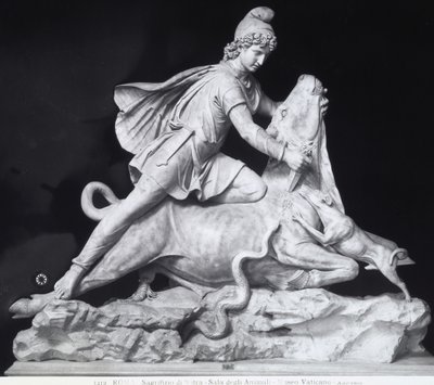 Mithras doodt de stier, de representatie van de Mithraïsche cultus door Roman