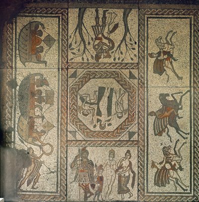 Mozaïekvloer uit de Romeinse villa in Low Ham, met het verhaal van Dido en Aeneas uit Vergilius