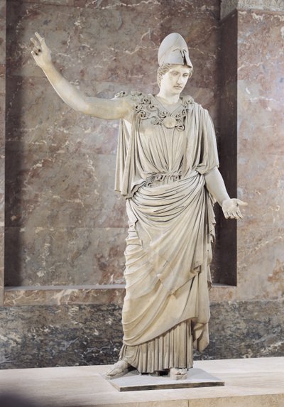 Pallas de Velletri, standbeeld van een gehelmde Athena, Romeinse kopie van een Grieks origineel toegeschreven aan Alkamenes of Cresilas, ca. 420-10 v.Chr. door Roman