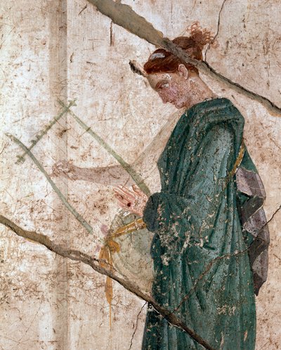 Pan muzikant, tussen de nimfen (fresco) door Roman