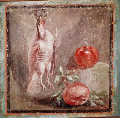 Patrijs en granaatappels (fresco) door Roman