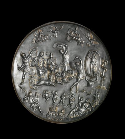 Patere de Parabiago, zilveren rituele schaal die de triomf van Attis en Cybele op een door leeuwen getrokken wagen uitbeeldt, 4e eeuw. Zilver: Diameter: 40 cm. Archeologisch Museum van Milaan door Roman