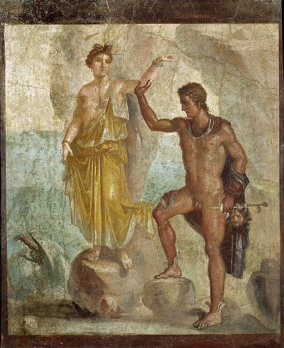 Perseus bevrijdt Andromeda (fresco) door Roman