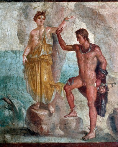 Perseus met het hoofd van Medusa, bevrijding van Andromeda - fresco door Roman