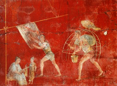 Zuilfresco dat wolproductie afbeeldt, uit Pompeii, Fullonica van Veranio Ipseo door Roman