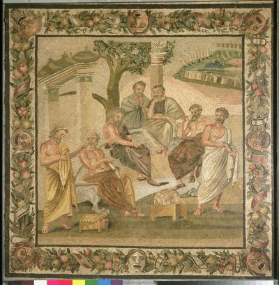 Plato in gesprek met zijn leerlingen, uit het huis van T. Siminius. Pompeii (mozaïek) door Roman