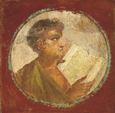 Portret van een jonge man met een papyrusrol, 55-79 AD door Roman