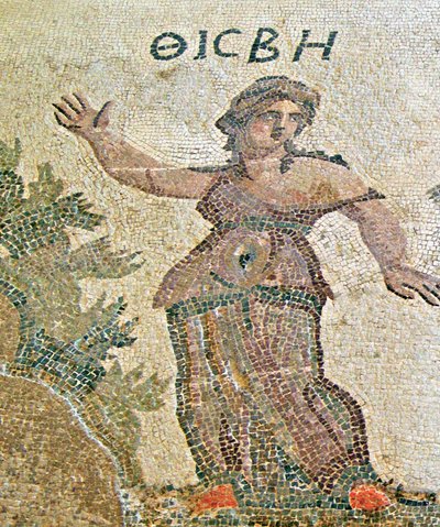 Pyramus en Thisbe, detail van Thisbe, Huis van Dionysos, Paphos, Cyprus mozaïek door Roman