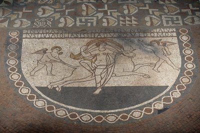 De verkrachting van Europa, vloermozaïek uit Lullingstone Romeinse Villa, ca. 82 AD, Eynsford, Kent, Engeland, Verenigd Koninkrijk, Romeinse beschaving door Roman
