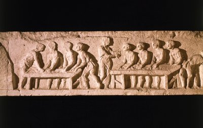 Reliëf dat een bakkerij afbeeldt, uit het graf van Eurysaces de Bakker, bij Porta Maggiore, Rome, 50-20 v.Chr. door Roman
