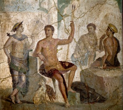 Romeinse kunst: Meleager en Atalanta. Romeinse fresco uit de 1e eeuw na Chr. uit Pompeii. Nationaal Archeologisch Museum, Napels door Roman