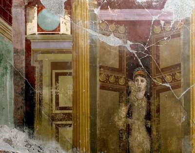 Romeinse kunst: Portret van een vrouw in de ingang van een deur (detail) door Roman
