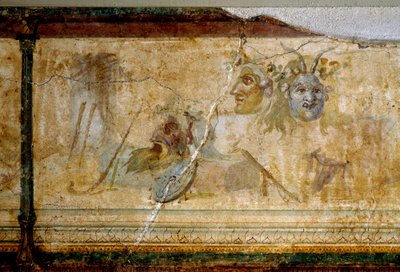 Romeinse kunst: Stilleven met theatermaskers (detail) door Roman