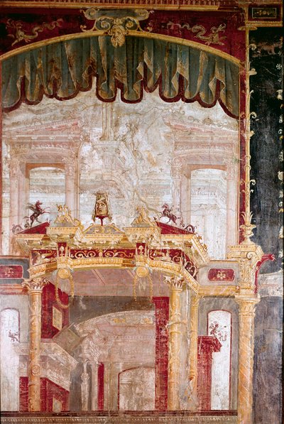 Romeinse kunst: decor Romeinse fresco van de 4e Pompeiaanse stijl uit Ercolano (Herculaneum) 60-80 na Christus. door Roman
