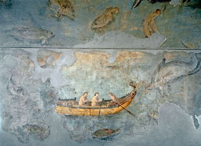 Romeinse kunst: vissers op een boot Fresco uit een huis gelegen nabij een rivierhaven van Rome. 131 AD. Rome, Museo Nazionale Romano (o delle Terme) door Roman