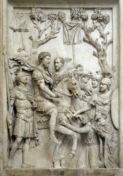 Romeinse keizer Marcus Aurelius vergeeft de verslagen vijanden, ca. 176-180 door Roman