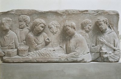 Romeinse grafsteen met een scène van belastingbetaling, Neumagen-Dhron, Duitsland door Roman