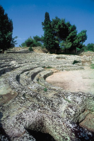 Romeinse overblijfselen van Pollentia, detail van amfitheater, Alcudia, Mallorca, Spanje door Roman