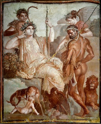 Romeinse kunst: Herakles vindt zijn zoon Telephus in de bergen van Arcadië. Romeinse fresco van de vindplaats van Herculaneum, 70 n.Chr. Nationaal Archeologisch Museum, Napels door Roman