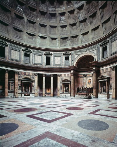 Romeinse kunst. Zicht op het interieur van het Pantheon, gebouwd in de tijd van Marcus Vipsanius Agrippa door Roman