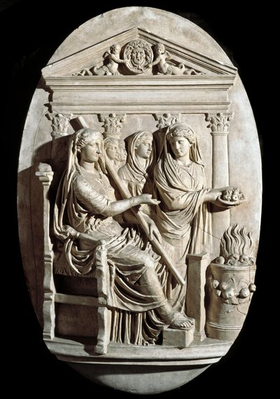 Romeinse kunst: een offerscène in Vesta (Hestia) van Villa Albani (laag reliëf) door Roman