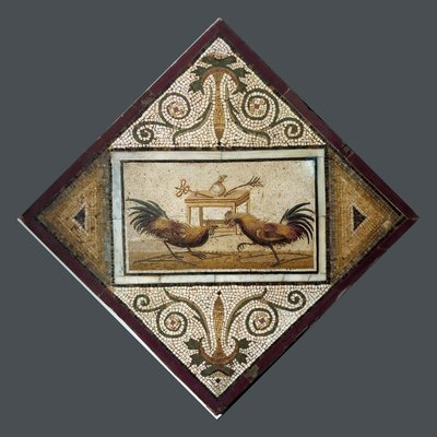 Romeinse kunst: hanengevecht. Mozaïek uit Pompeii. Museo Archeologico Nazionale, Napels door Roman