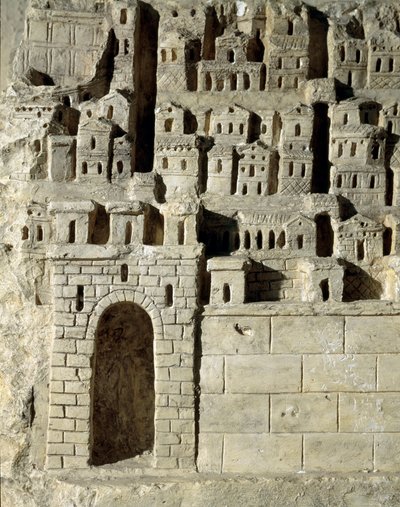 Romeinse kunst: laag reliëf dat een stad voorstelt. 2e eeuw n.Chr. (laag reliëf) door Roman