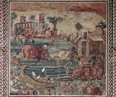 Romeinse kunst: Nijl landschap mozaïek van een villa op de Aventijn heuvel, Rome 1e-2e eeuw door Roman