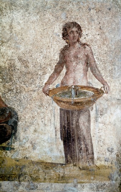 Romeinse kunst: afbeelding van een nimf. Detail van een fresco uit het huis van de Vestales in Pompeii. 1e eeuw na Chr. Parijs, Louvre Museum door Roman