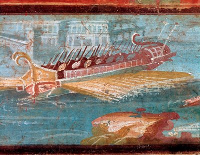 Romeinse oorlogsschepen bij de ingang van een haven door Roman