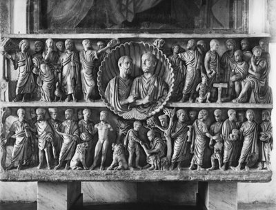 Sarcophagus, bekend als die van De Twee Broers, met scènes uit het Oude en Nieuwe Testament, midden 4e eeuw door Roman