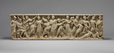 Sarcophagus met de Wedstrijd tussen de Muzen en de Sirenen, laat 3e eeuw door Roman