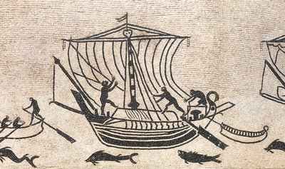 Schip dat een haven nadert, detail van een mozaïek, 2e eeuw na Christus door Roman