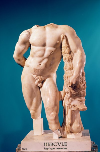 Standbeeld van Hercules, kopie van een Grieks origineel (marmer) door Roman