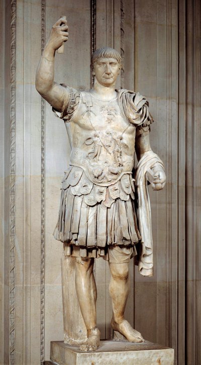 Standbeeld van de Romeinse keizer Trajanus (Marcus Ulpius Traianus of Traiano) (53-117 AD) door Roman