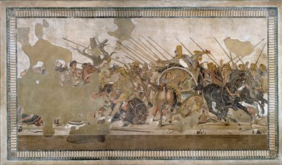 De Slag bij Issos gewonnen door Alexander III de Grote tegen Darius III Codoman (335 - 331 v.Chr.) - Mozaïek van Pompeii door Roman
