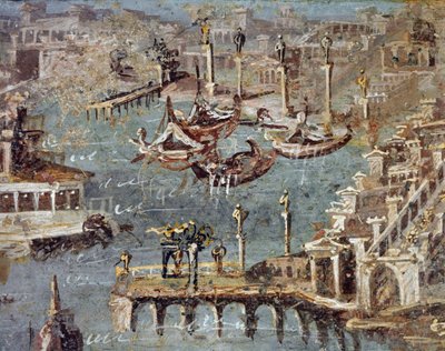 De stad en de haven van Pozzuoli (fresco) door Roman
